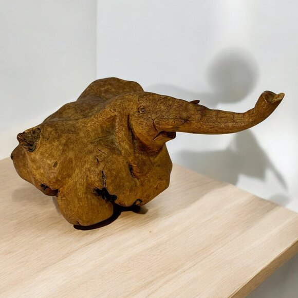 Vintage Wood Carving Elephant Trunk Up Good Luck Eclectic Unique - Picture 2 of 7